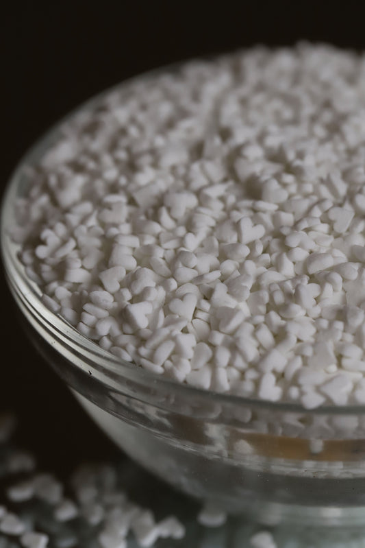 White Confetti Hearts - Halal, Vegetarian, Vegan, Kosher, Gluten Free Sprinkles