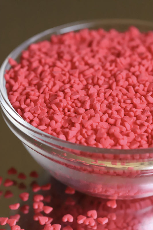 Red Confetti Hearts - Halal, Vegetarian, Vegan, Kosher, Gluten Free Sprinkles